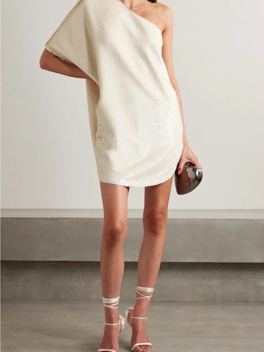 NWT The Frankie Shop Gloria Sequins One Shoulder Mini Dress Cream Size S